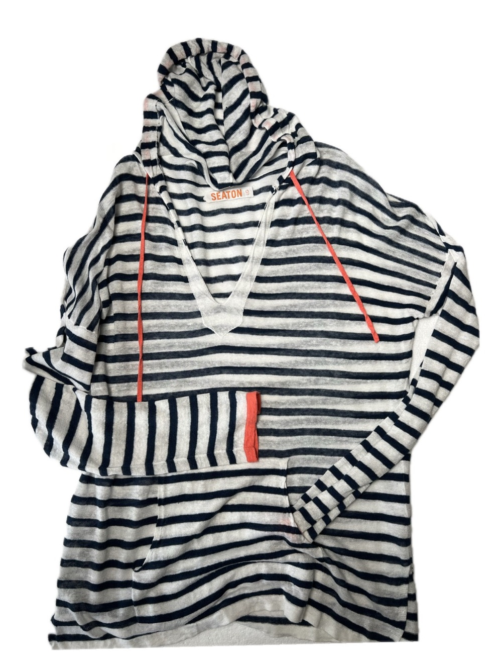 Seaton Linen Hooded Blouse 100% Linen Nautical Style Size LG